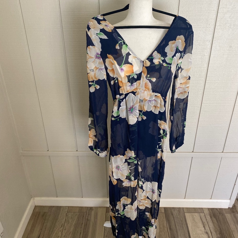 NWT REVERSE Navy Blue Floral Maxi Romper